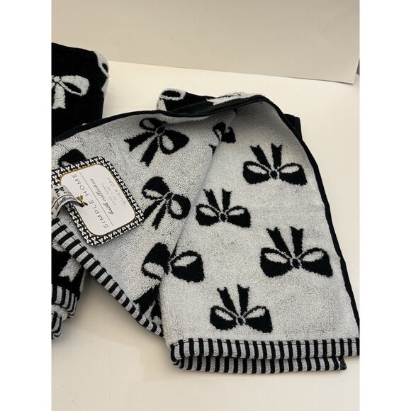 2PC Simple Home Black White Bows Bath Hand Towel Set Coquette Decor - Picture 4 of 7